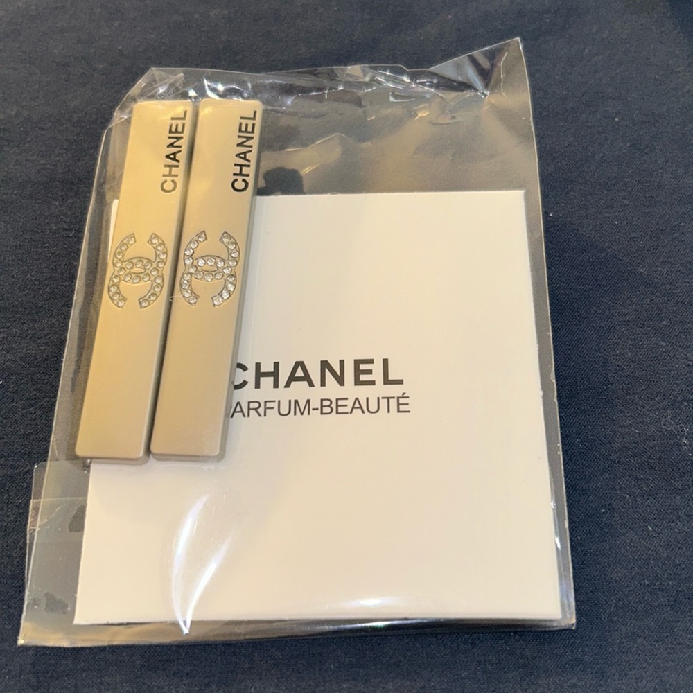 Chanel CC Silver Rhinestone Hair Clips Hair Pins